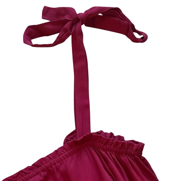 LE LIS Never Let You Down Babydoll Tie Strap Tiered Mini Dress Cranberry Large - Picture 3 of 5